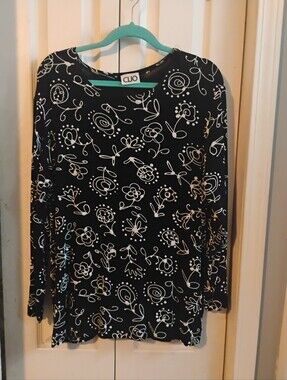 Vintage 90s CLIO Whimsical Sketch Floral Long Sleeve Top - Size Xxl